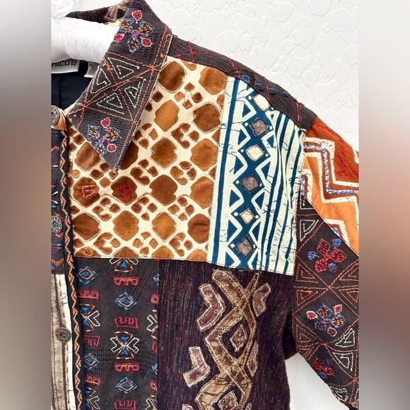 CHICO’S Vintage Patchwork Tribal Print Jacket Multicolor Button Front Size 3 XL - Picture 4 of 8